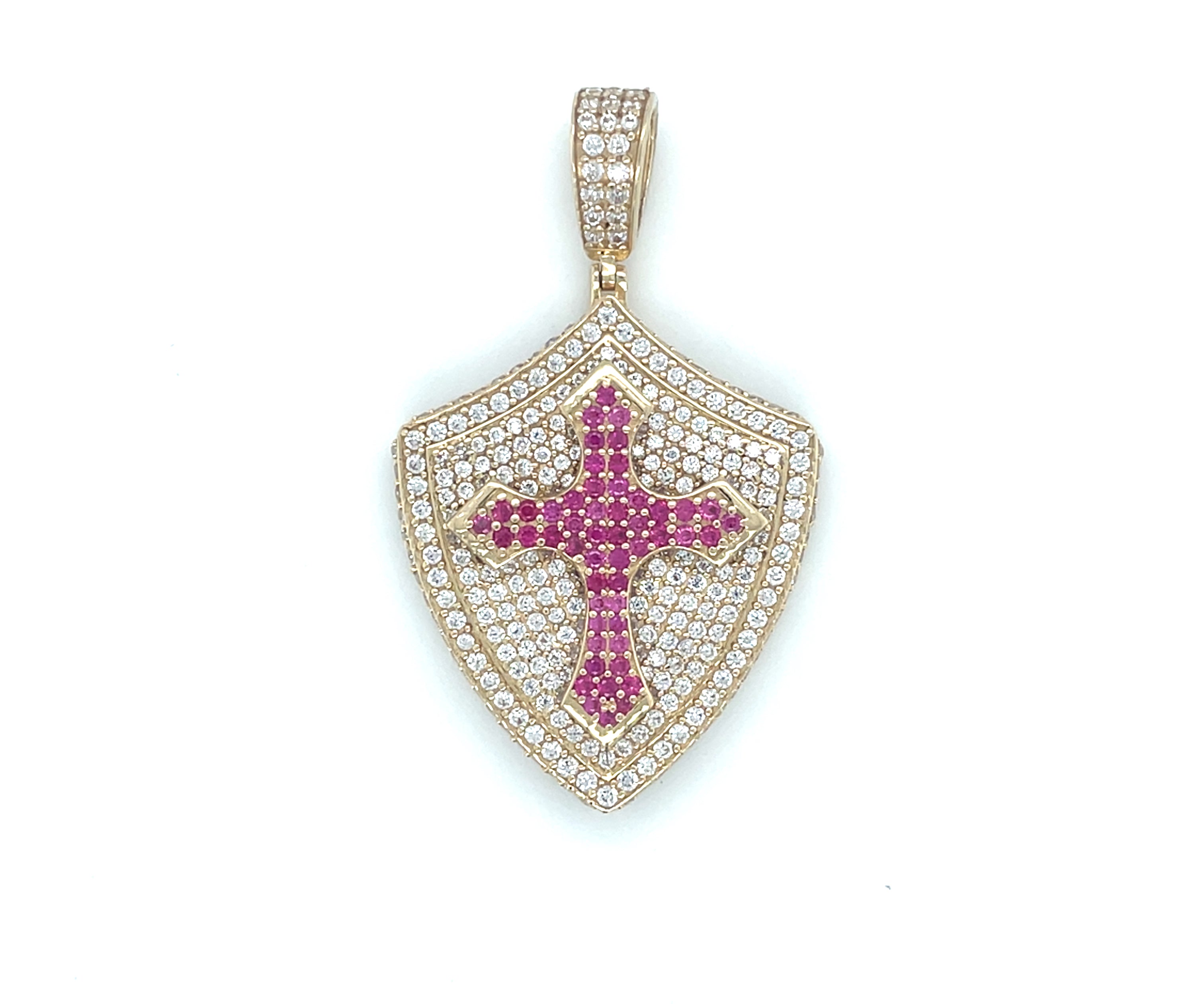 14K Yellow Gold Shield Cross Pendant