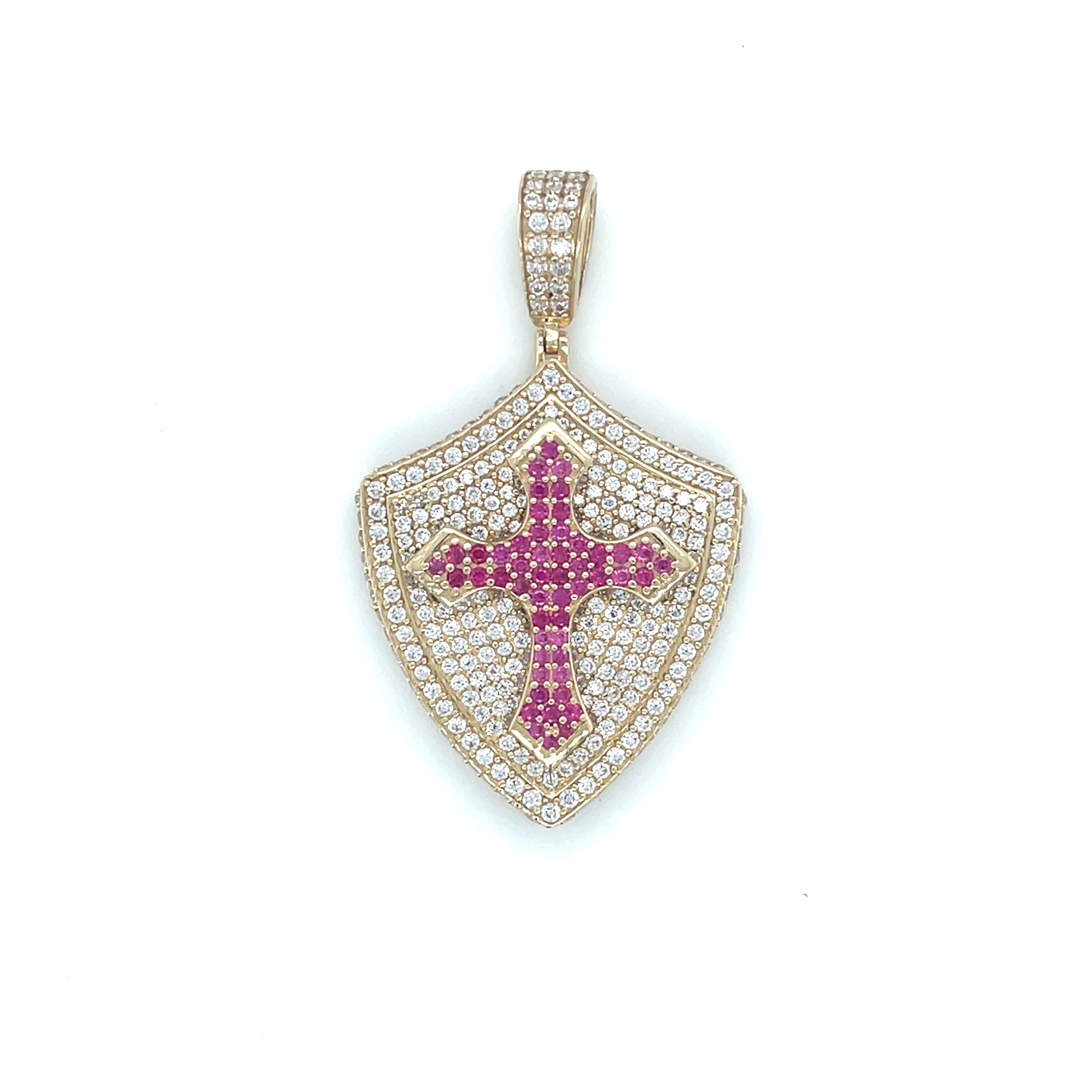 14K Yellow Gold Shield Cross Pendant