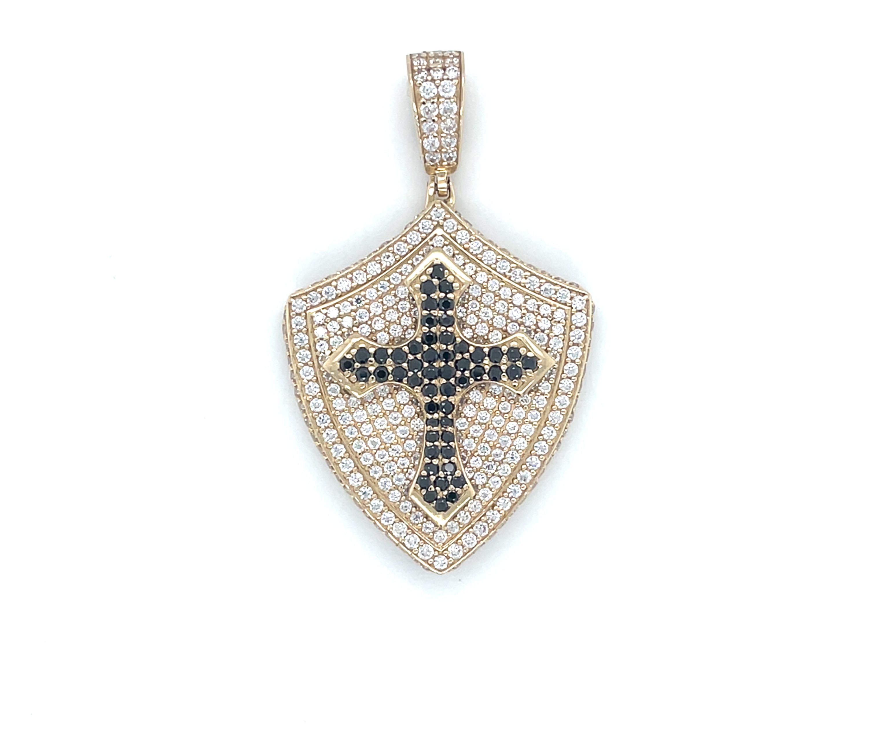 14K Yellow Gold Shield Cross Pendant